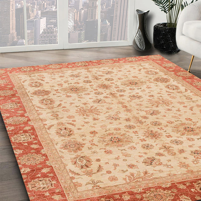 Machine Washable Abstract Indian Saffron Orange Rug in a Family Room, wshabs3653
