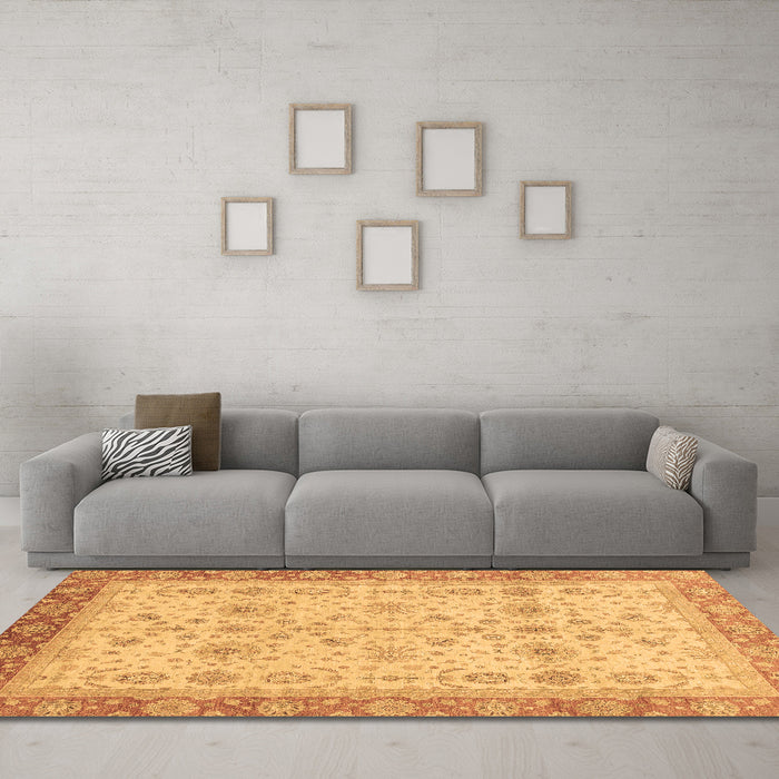 Machine Washable Oriental Brown Traditional Rug in a Living Room,, wshabs3653brn