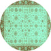 Round Machine Washable Abstract Turquoise Modern Area Rugs, wshabs3654turq