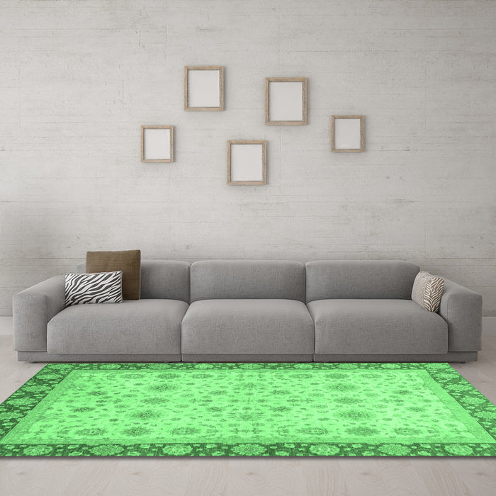 Machine Washable Abstract Emerald Green Modern Area Rugs in a Living Room,, wshabs3654emgrn