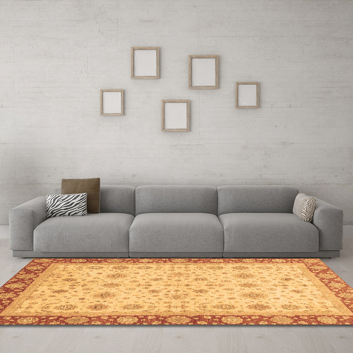 Machine Washable Abstract Brown Modern Rug in a Living Room,, wshabs3654brn
