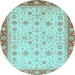 Round Abstract Light Blue Modern Rug, abs3654lblu