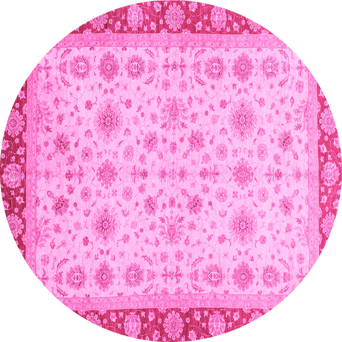 Round Machine Washable Abstract Pink Modern Rug, wshabs3654pnk