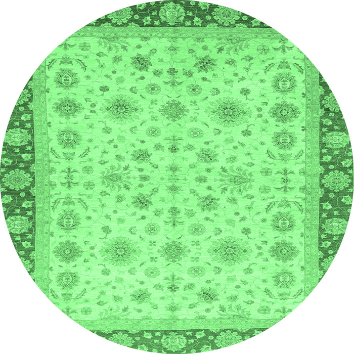 Round Machine Washable Abstract Emerald Green Modern Area Rugs, wshabs3654emgrn
