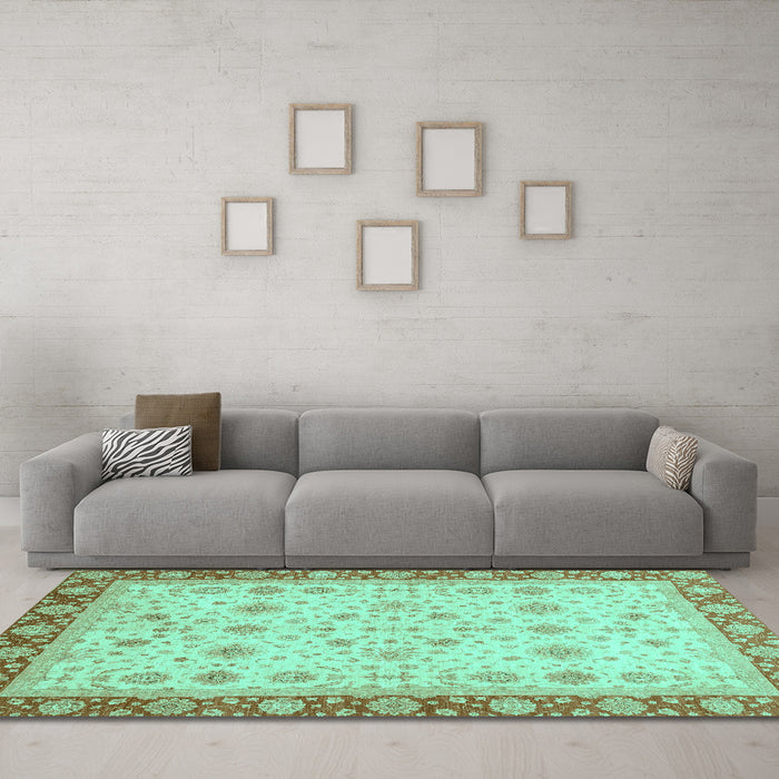 Machine Washable Abstract Turquoise Modern Area Rugs in a Living Room,, wshabs3654turq