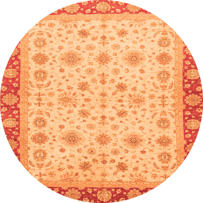 Round Machine Washable Abstract Orange Modern Area Rugs, wshabs3654org