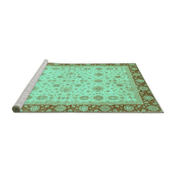 Sideview of Machine Washable Abstract Turquoise Modern Area Rugs, wshabs3654turq
