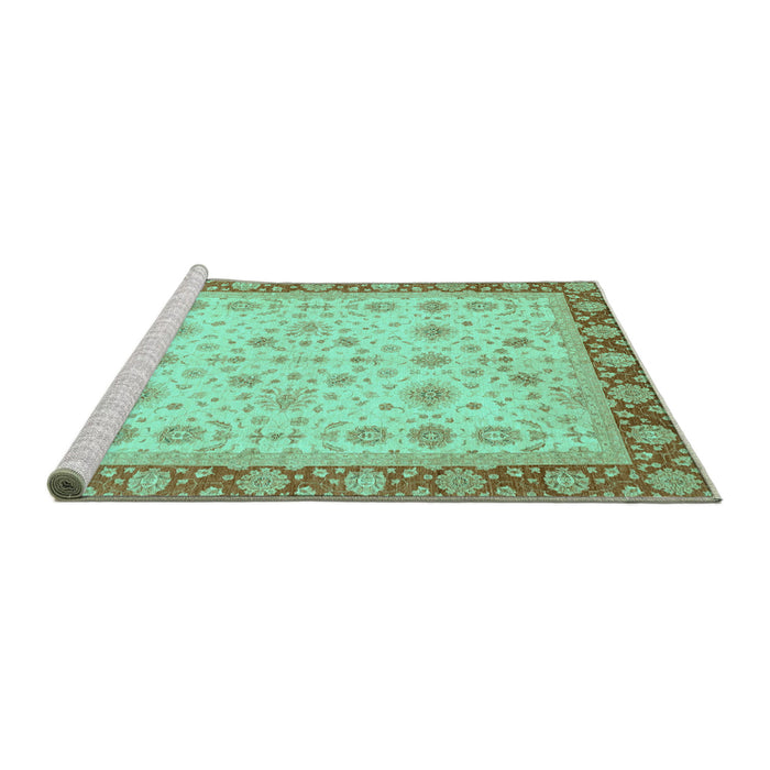 Sideview of Machine Washable Abstract Turquoise Modern Area Rugs, wshabs3654turq