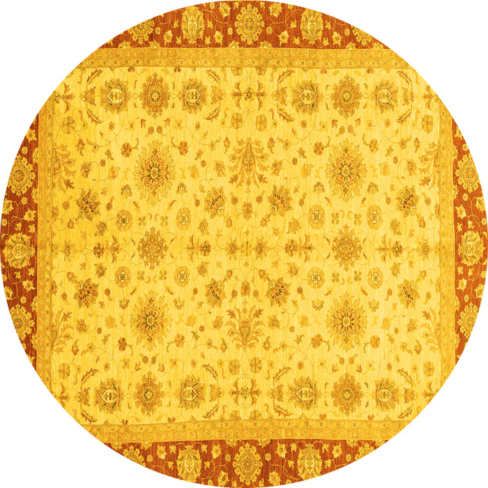 Round Machine Washable Abstract Yellow Modern Rug, wshabs3654yw