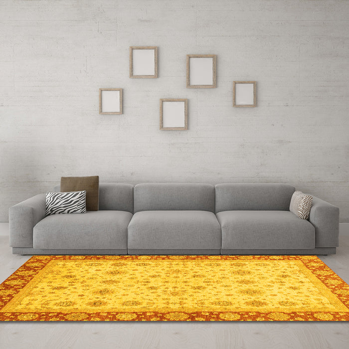 Machine Washable Abstract Yellow Modern Rug in a Living Room, wshabs3654yw