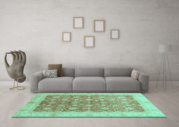 Machine Washable Oriental Turquoise Traditional Area Rugs in a Living Room,, wshabs3655turq