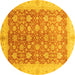 Round Machine Washable Oriental Yellow Traditional Rug, wshabs3655yw