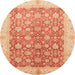 Round Machine Washable Abstract Bright Orange Rug, wshabs3655