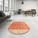 Round Abstract Bright Orange Oriental Rug in a Office, abs3655