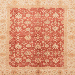 Square Abstract Bright Orange Oriental Rug, abs3655