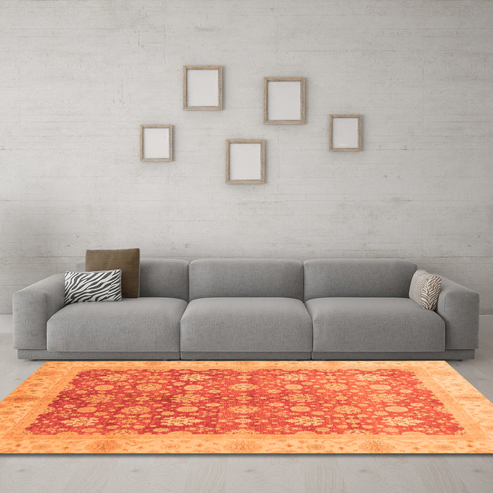 Machine Washable Oriental Orange Traditional Area Rugs in a Living Room, wshabs3655org