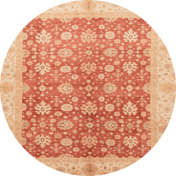 Round Abstract Bright Orange Oriental Rug, abs3655
