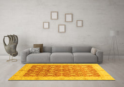 Machine Washable Oriental Yellow Traditional Rug in a Living Room, wshabs3655yw