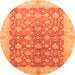 Round Machine Washable Oriental Orange Traditional Area Rugs, wshabs3655org