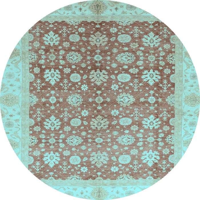Round Oriental Light Blue Traditional Rug, abs3655lblu