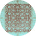 Round Oriental Light Blue Traditional Rug, abs3655lblu