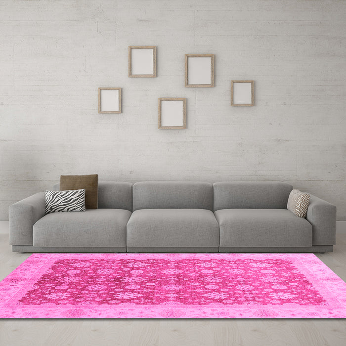 Machine Washable Oriental Pink Traditional Rug in a Living Room, wshabs3655pnk