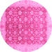 Round Machine Washable Oriental Pink Traditional Rug, wshabs3655pnk