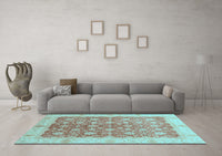 Machine Washable Oriental Light Blue Traditional Rug, wshabs3655lblu