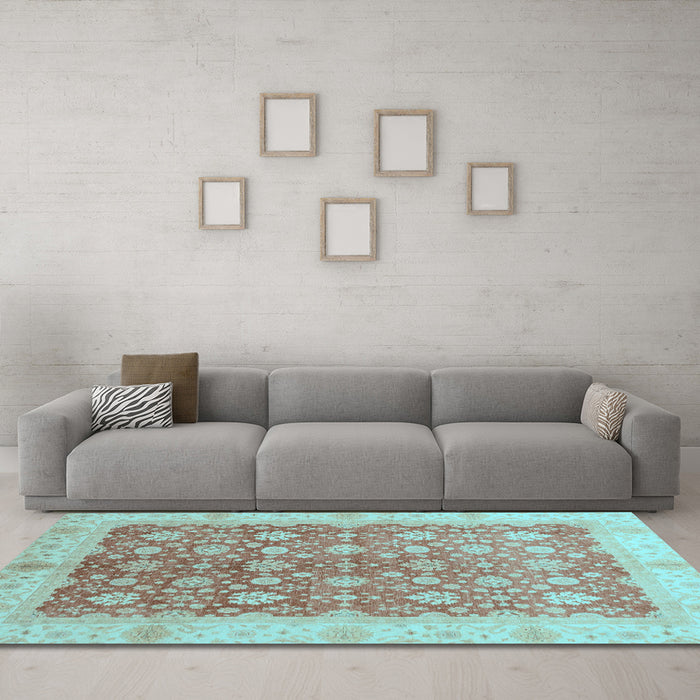 Machine Washable Oriental Light Blue Traditional Rug in a Living Room, wshabs3655lblu