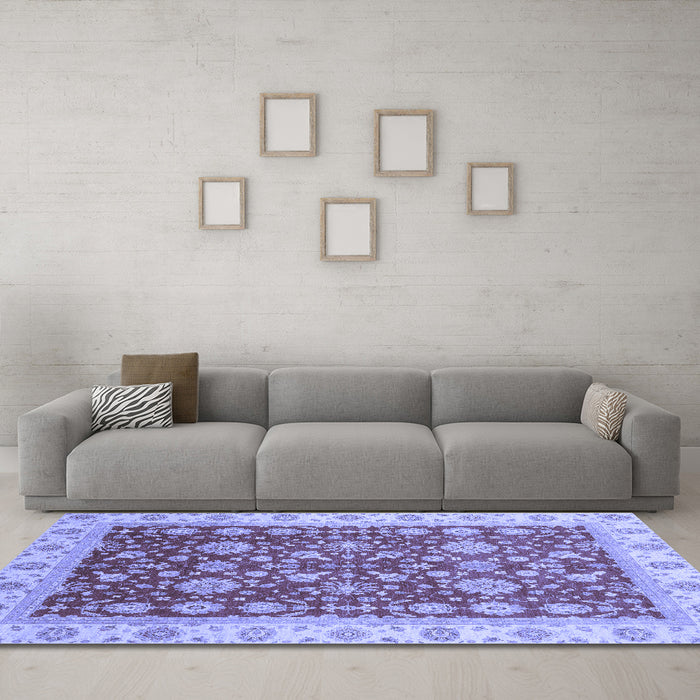 Machine Washable Oriental Blue Traditional Rug in a Living Room, wshabs3656blu