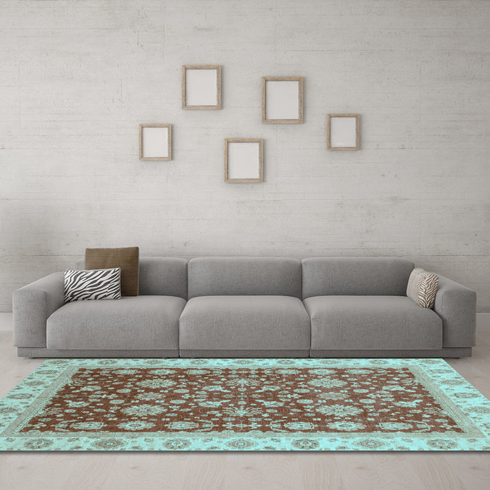 Machine Washable Oriental Light Blue Traditional Rug in a Living Room, wshabs3656lblu