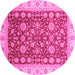 Round Machine Washable Oriental Pink Traditional Rug, wshabs3656pnk