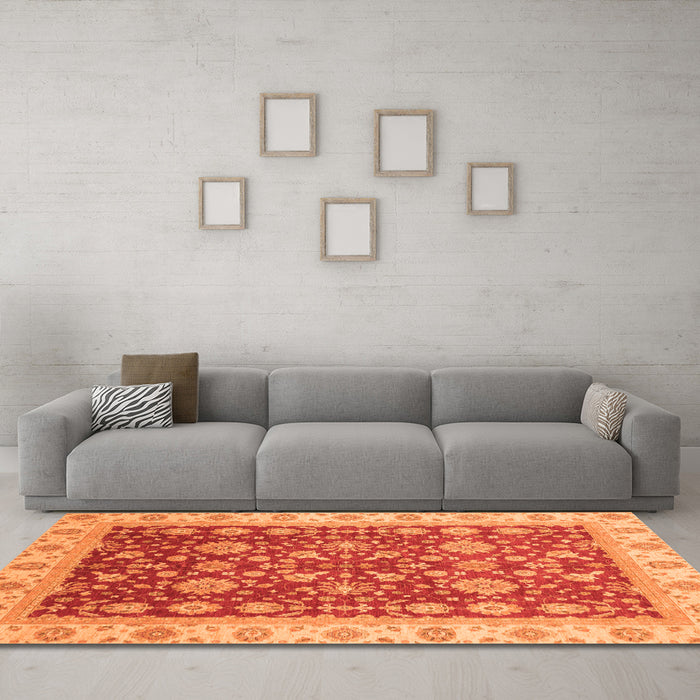 Machine Washable Oriental Orange Traditional Area Rugs in a Living Room, wshabs3656org