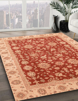 Abstract Scarlet Red Oriental Rug in Family Room, abs3656