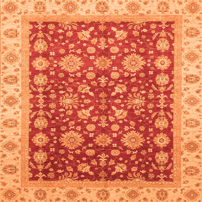 Square Machine Washable Oriental Orange Traditional Area Rugs, wshabs3656org
