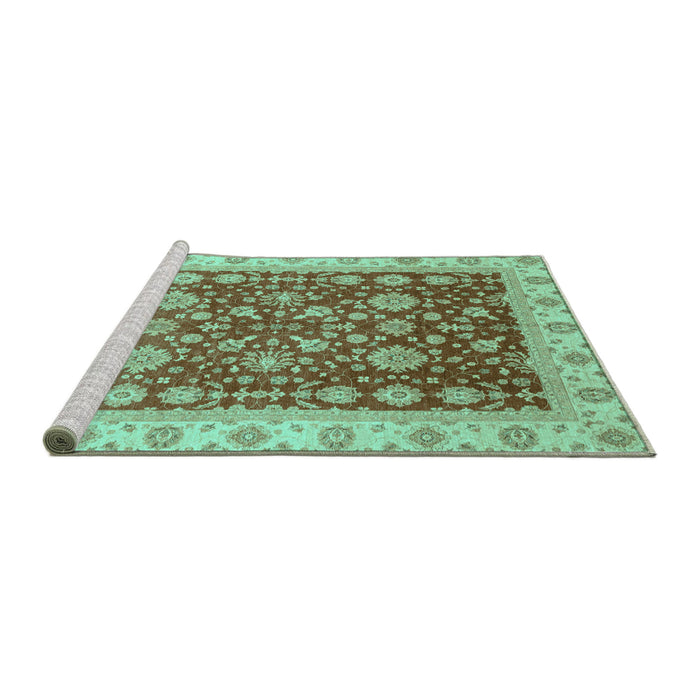 Sideview of Machine Washable Oriental Turquoise Traditional Area Rugs, wshabs3656turq