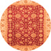 Round Machine Washable Oriental Orange Traditional Area Rugs, wshabs3656org