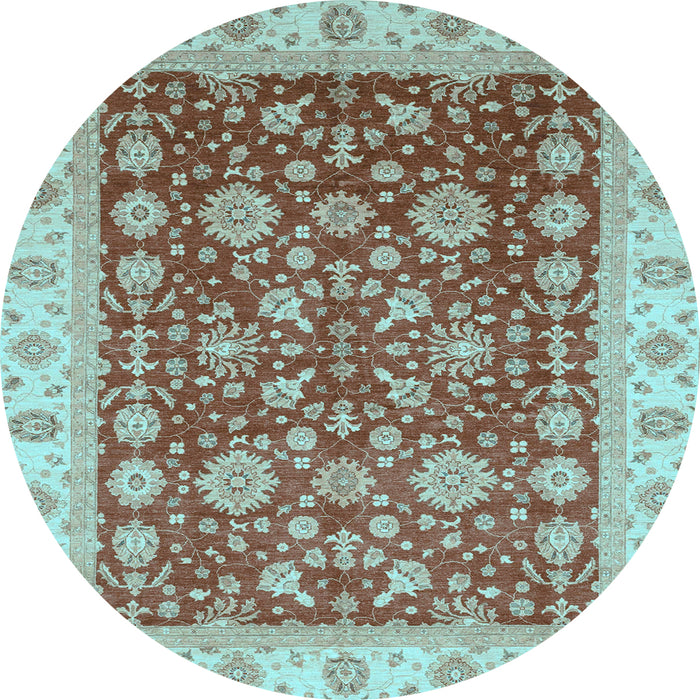 Round Oriental Light Blue Traditional Rug, abs3656lblu