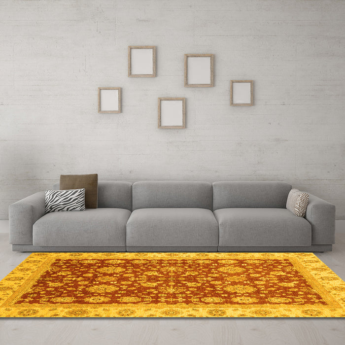 Machine Washable Oriental Yellow Traditional Rug in a Living Room, wshabs3656yw