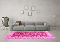 Machine Washable Oriental Pink Traditional Rug in a Living Room, wshabs3656pnk