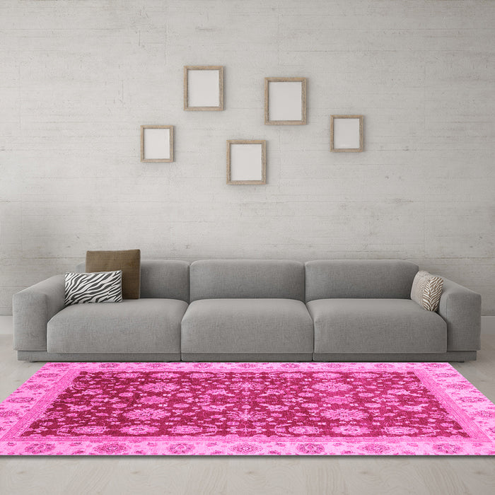 Machine Washable Oriental Pink Traditional Rug in a Living Room, wshabs3656pnk