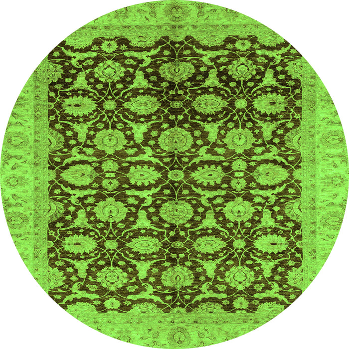 Round Machine Washable Oriental Green Traditional Area Rugs, wshabs3657grn