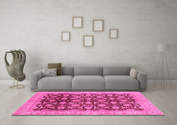 Machine Washable Oriental Pink Traditional Rug in a Living Room, wshabs3657pnk