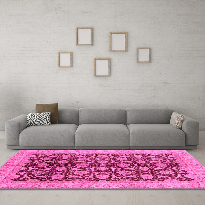 Machine Washable Oriental Pink Traditional Rug in a Living Room, wshabs3657pnk