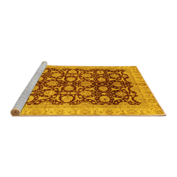 Sideview of Machine Washable Oriental Yellow Traditional Rug, wshabs3657yw