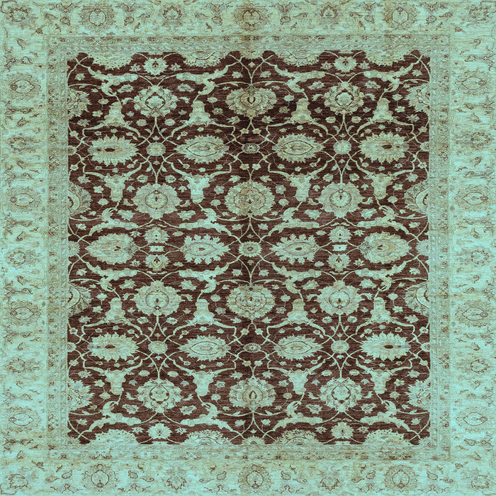Square Machine Washable Oriental Light Blue Traditional Rug, wshabs3657lblu