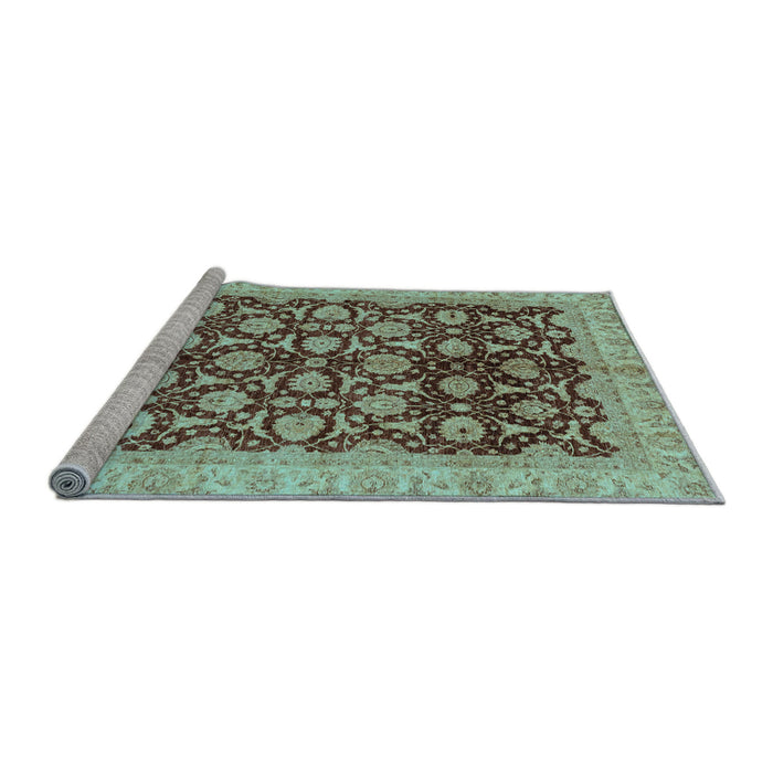 Sideview of Machine Washable Oriental Light Blue Traditional Rug, wshabs3657lblu