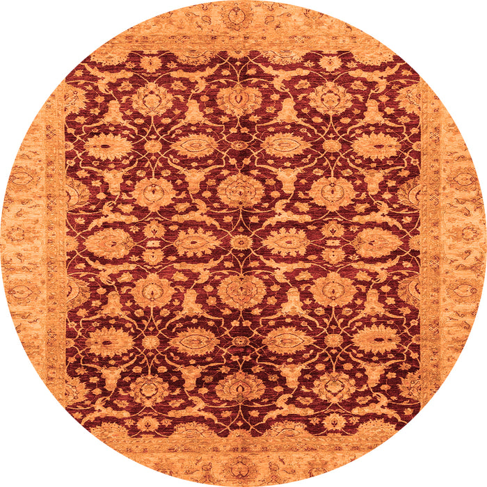 Round Machine Washable Oriental Orange Traditional Area Rugs, wshabs3657org