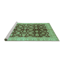 Sideview of Machine Washable Oriental Turquoise Traditional Area Rugs, wshabs3657turq