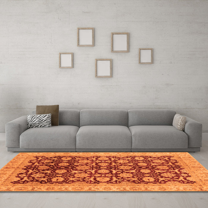 Machine Washable Oriental Orange Traditional Area Rugs in a Living Room, wshabs3657org
